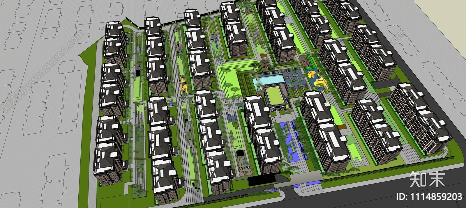 现代住宅大区鸟瞰图规划SU模型下载【ID:1114859203】