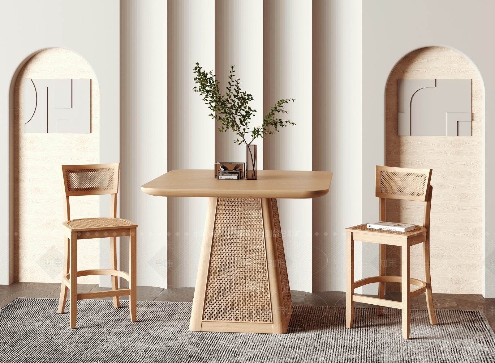北欧休闲餐桌椅组合3D模型下载【ID:1114863642】
