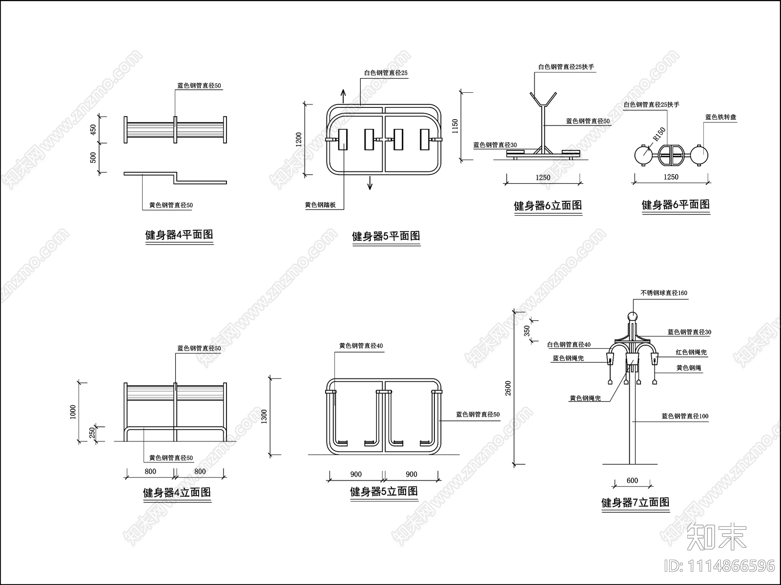 运动健身器材图块cad施工图下载【ID:1114866596】