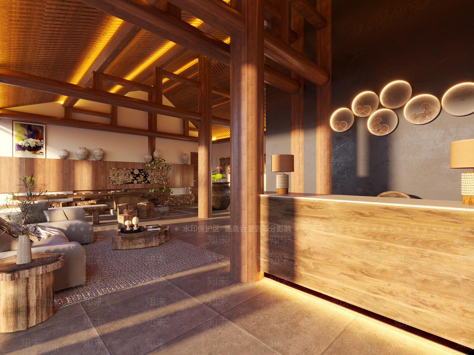 侘寂民宿接待大厅3D模型下载【ID:1114878288】