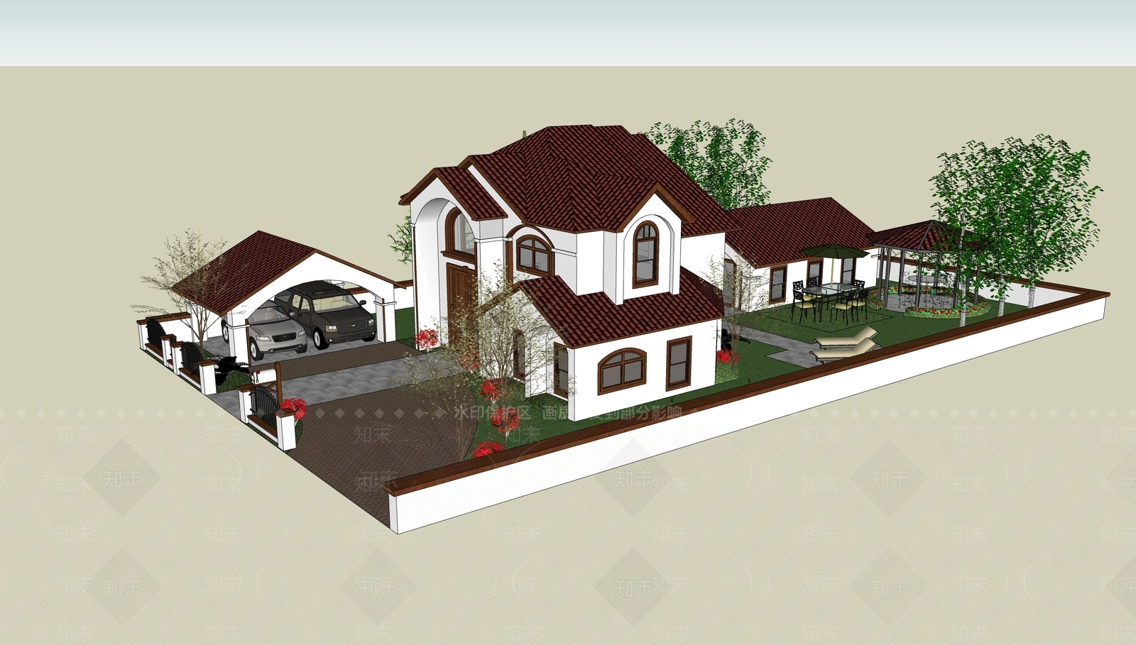 欧式乡村小别墅SU模型下载【ID:1114879336】