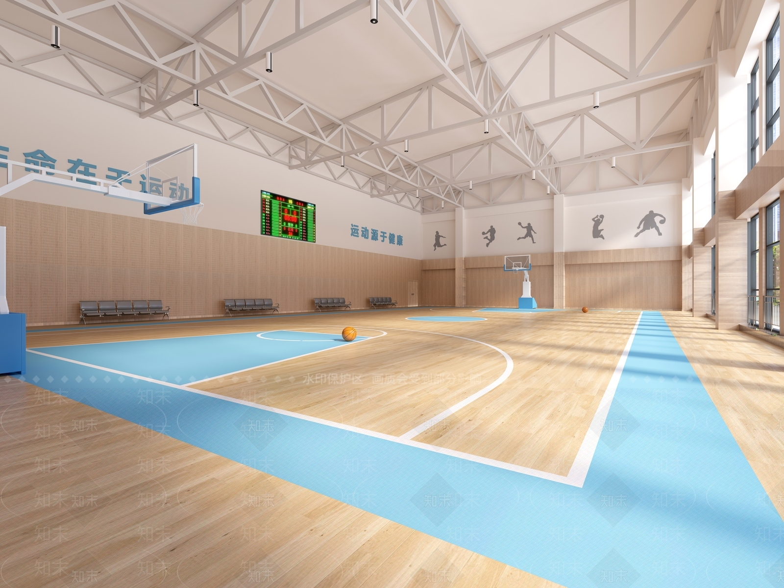 现代室内篮球场3D模型下载【ID:1114879363】