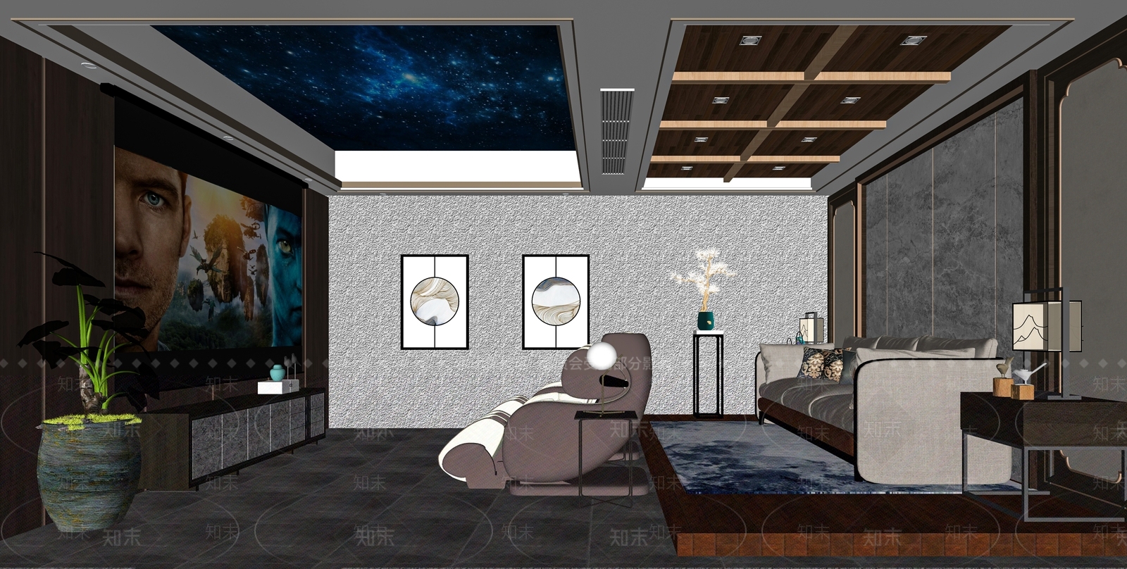 新中式影音室SU模型下载【ID:1114884359】