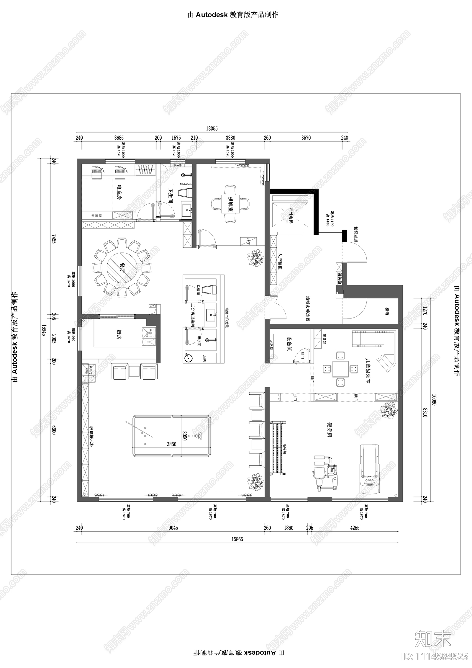 休闲会所平面cad施工图下载【ID:1114884525】