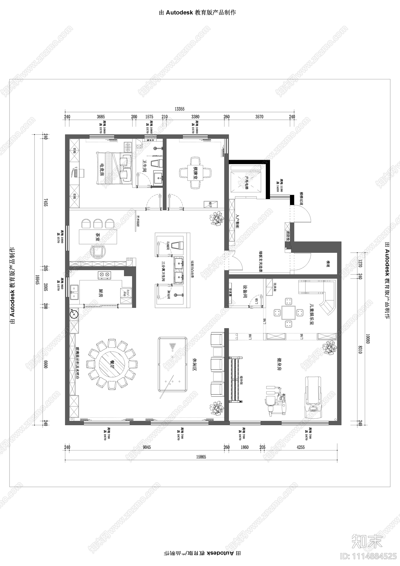 休闲会所平面cad施工图下载【ID:1114884525】