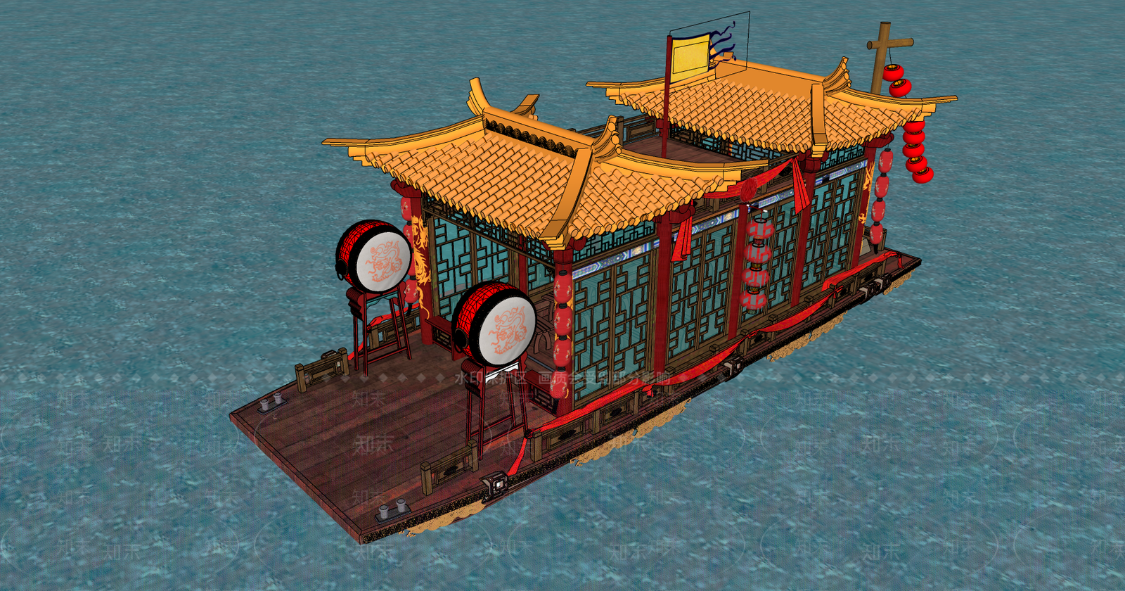 中式游船SU模型下载【ID:1114887360】