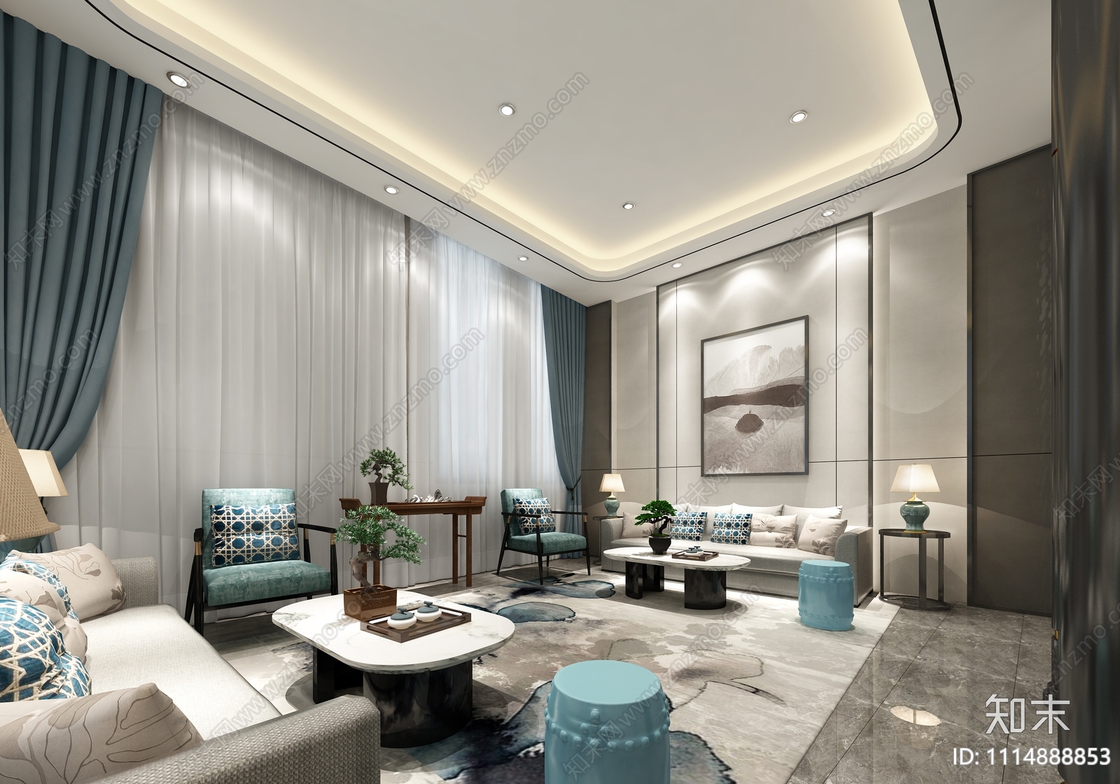 新中式轻奢售楼部cad施工图下载【ID:1114888853】