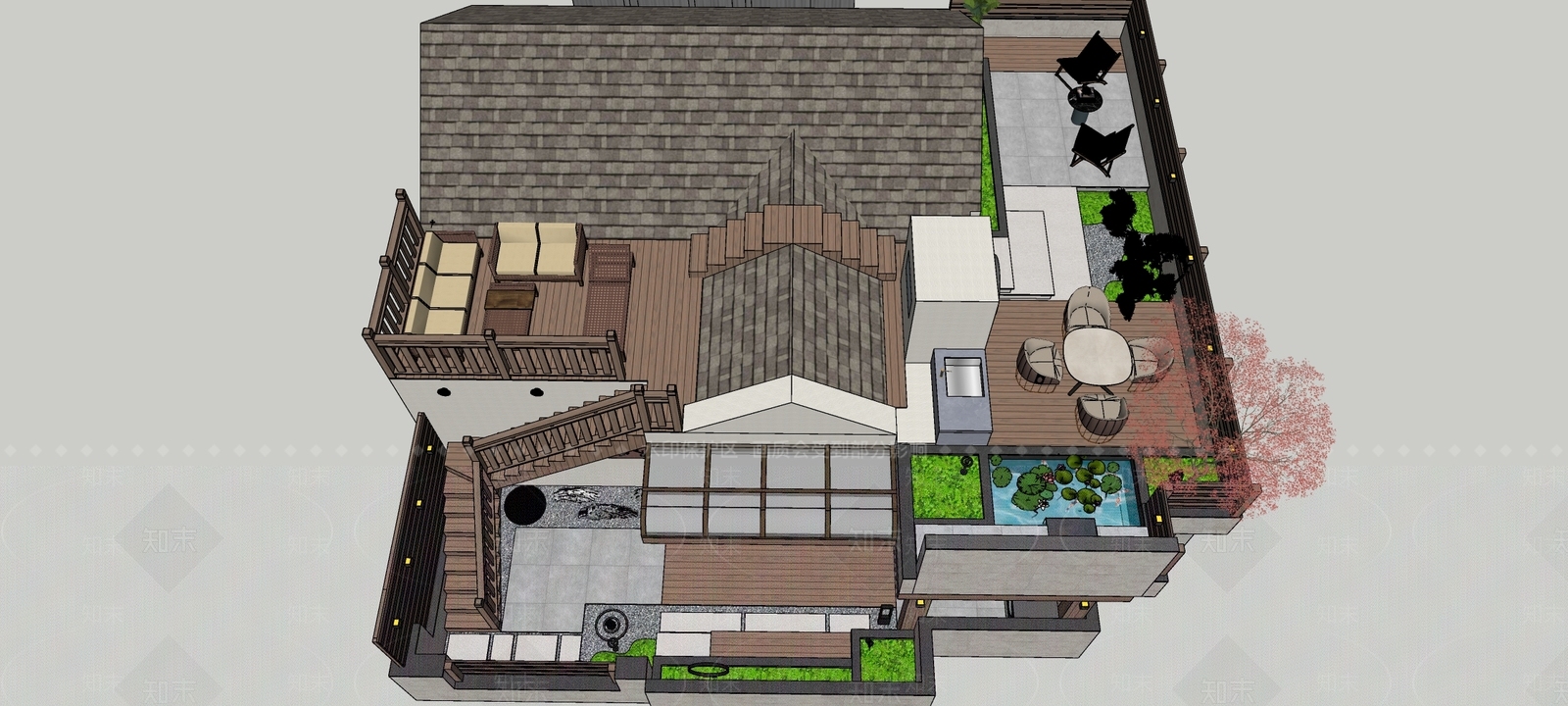 现代屋顶花园SU模型下载【ID:1114889800】