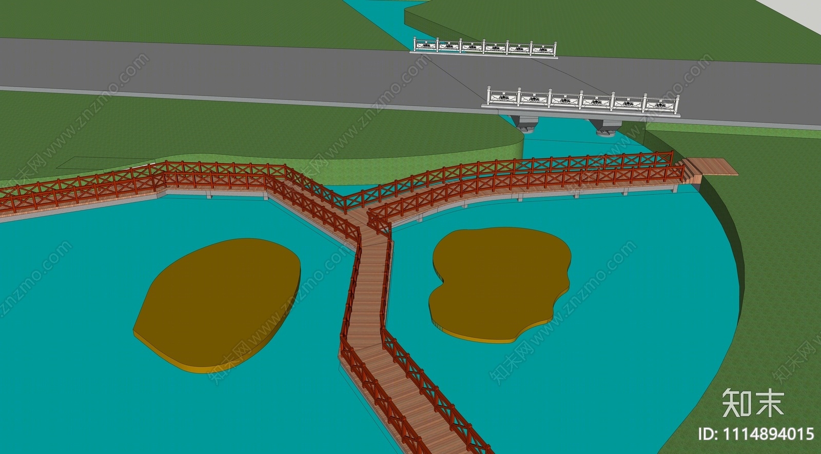 新中式滨水景观SU模型下载【ID:1114894015】