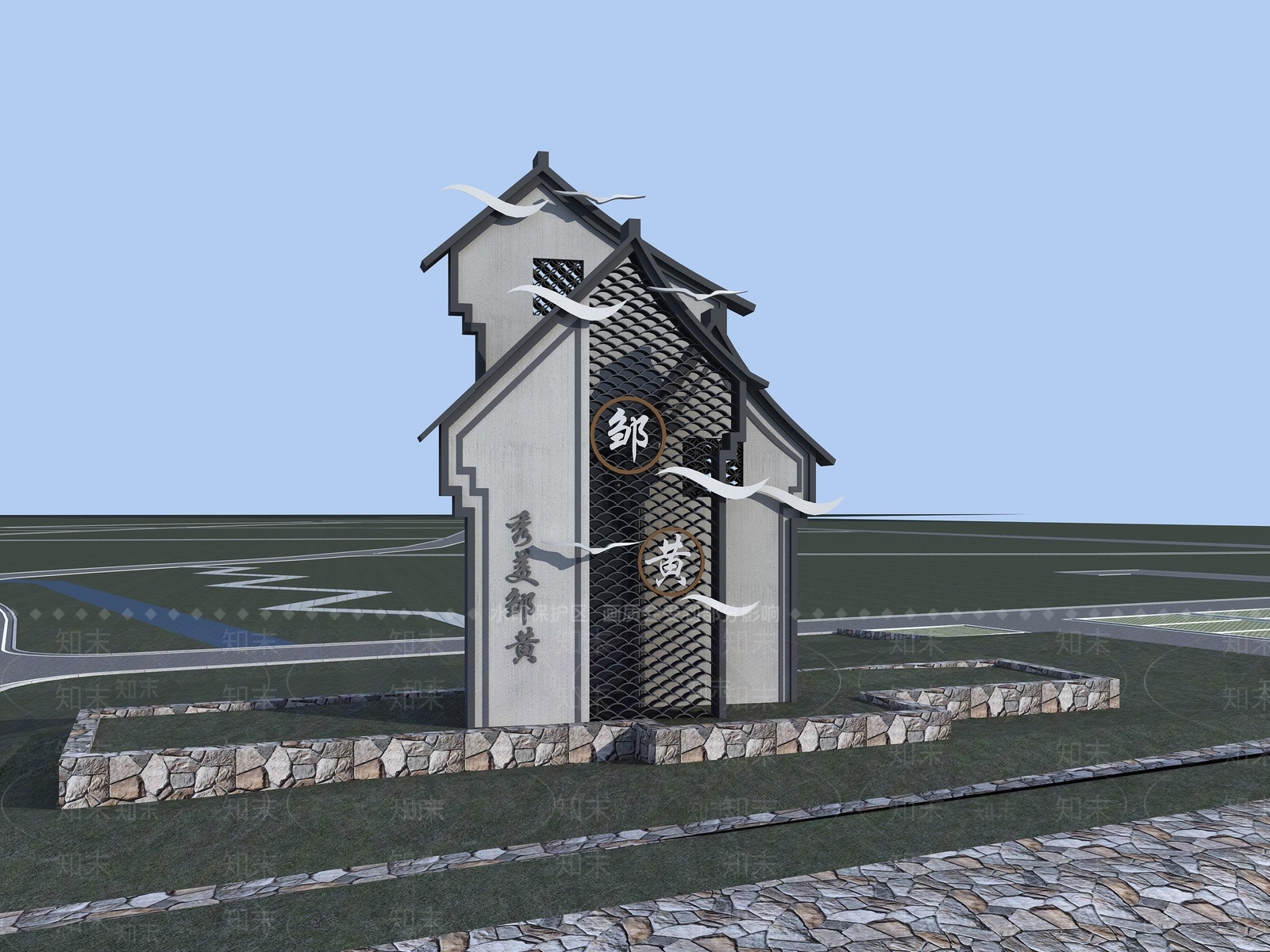 新中式广告指示牌3D模型下载【ID:1114910902】