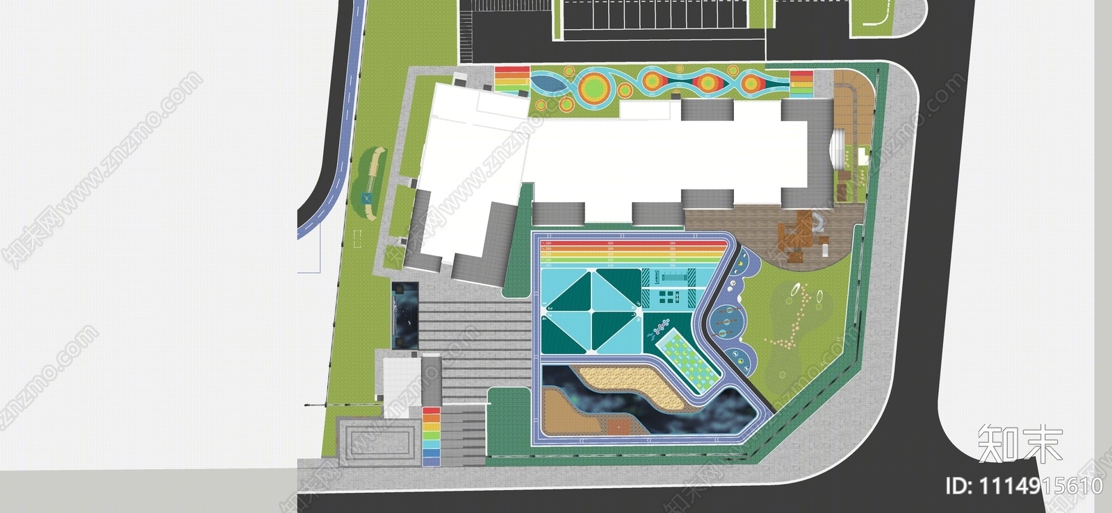 现代幼儿园户外活动区景观SU模型下载【ID:1114915610】
