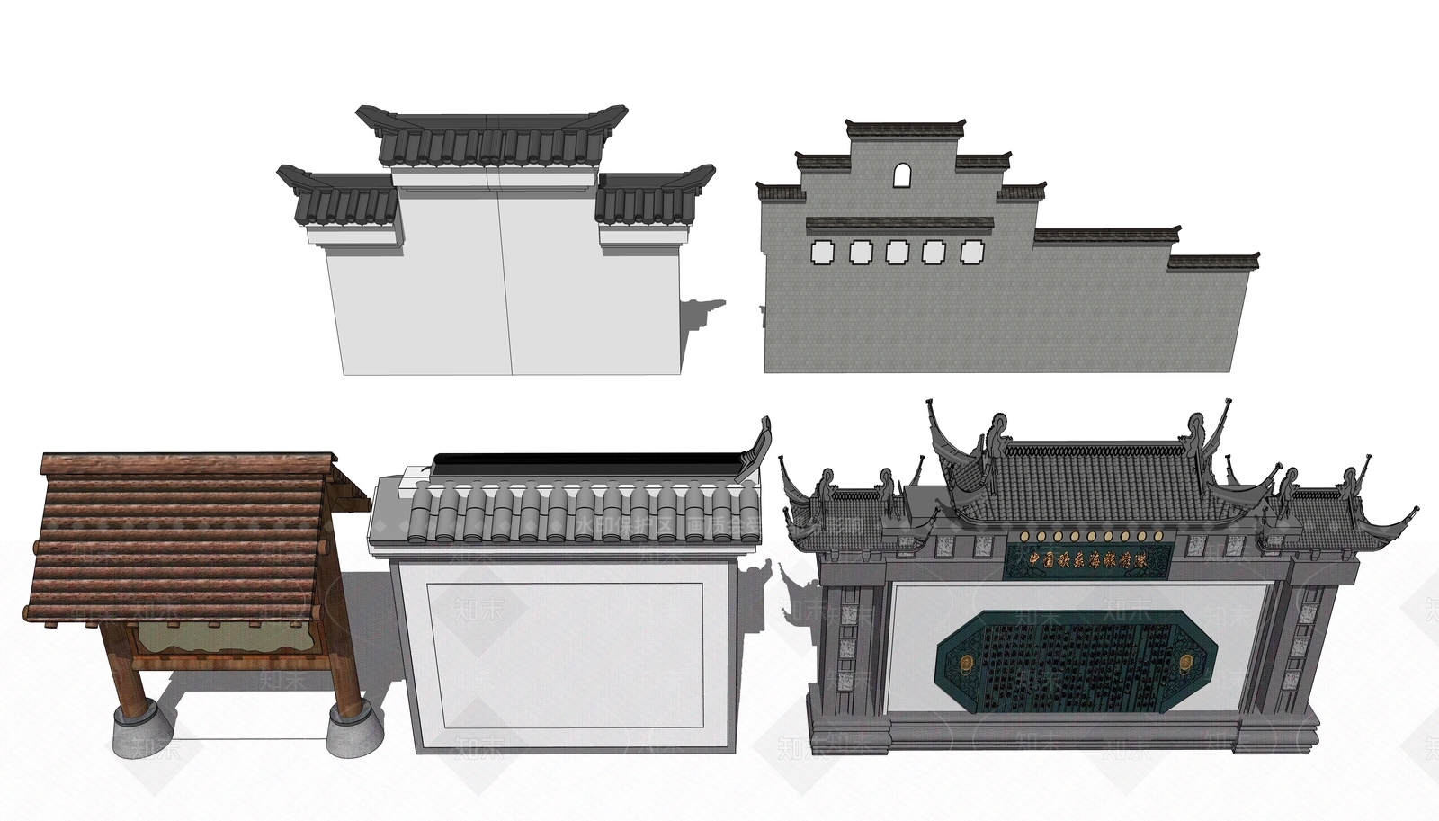 中式景墙SU模型草图