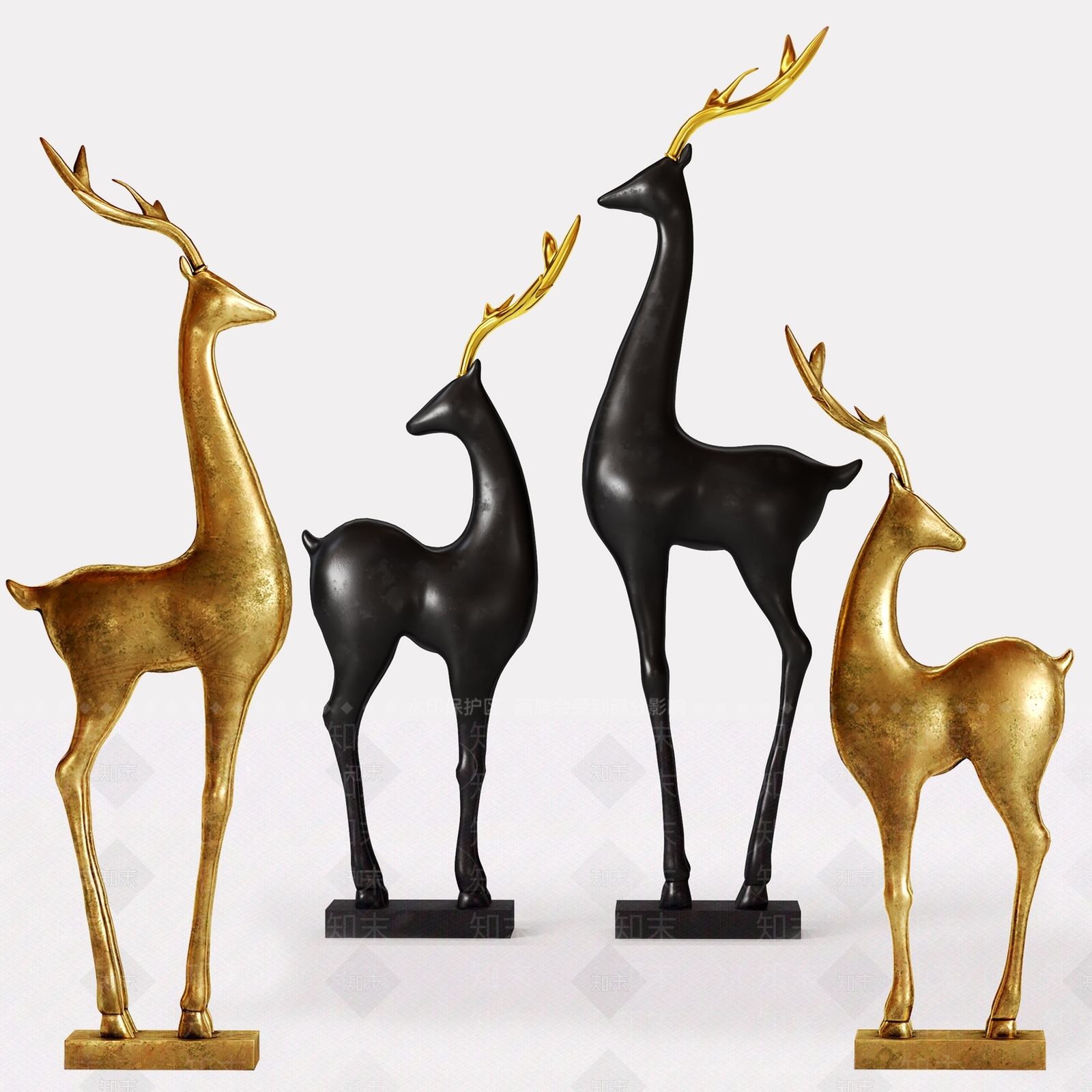现代鹿雕塑摆件3D模型下载【ID:1114926397】