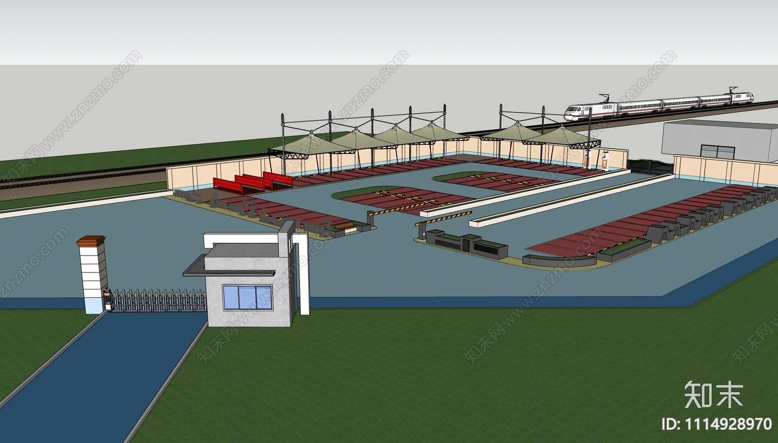现代户外停车场SU模型下载【ID:1114928970】