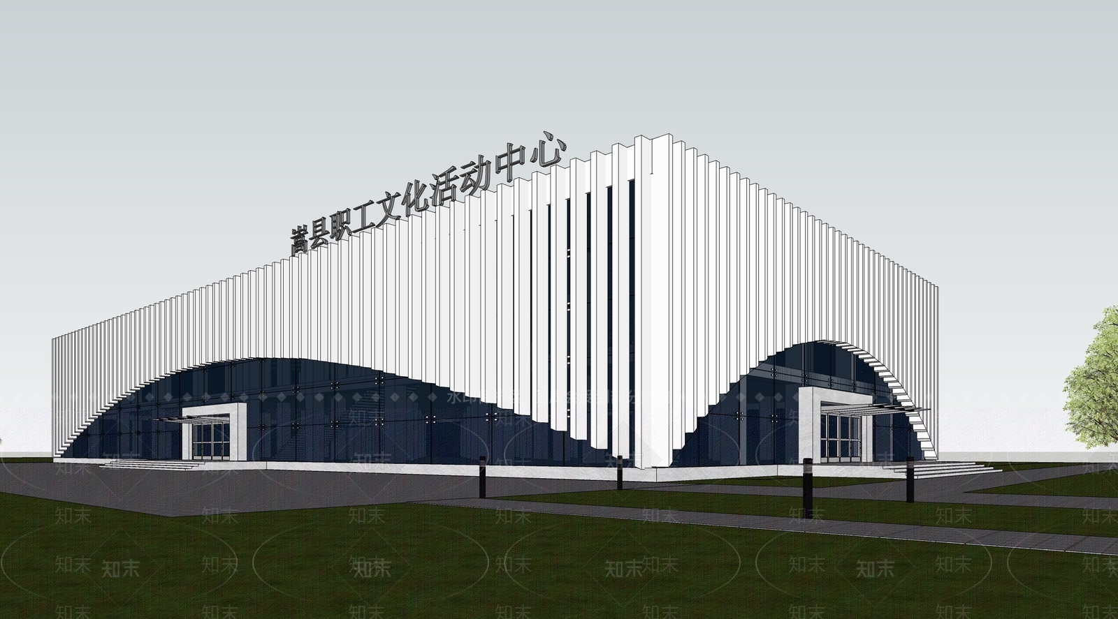 现代职工文化活动中心SU模型下载【ID:1114930132】