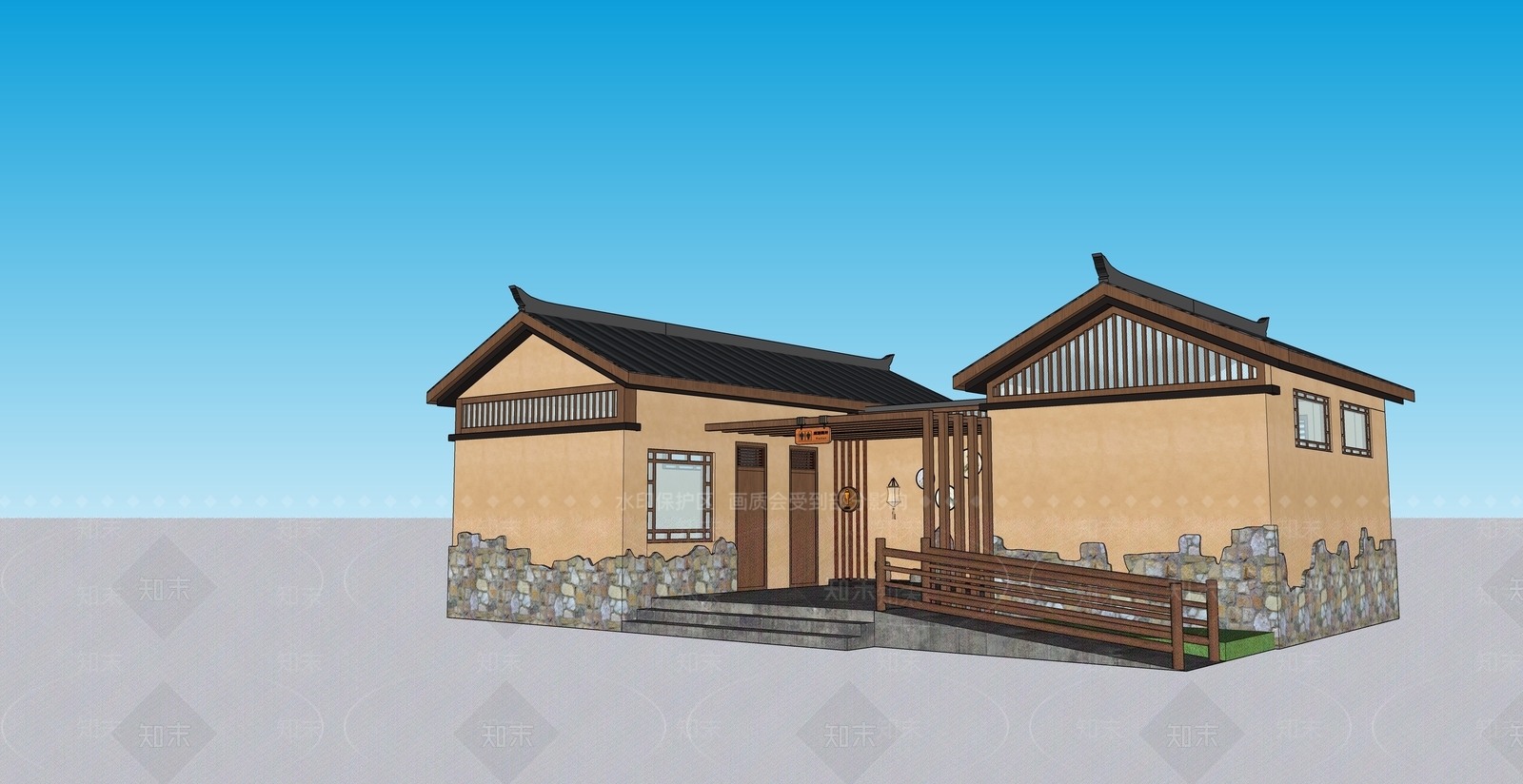 新中式乡村公厕SU模型下载【ID:1114932791】