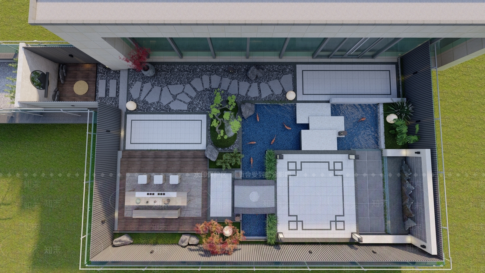 新中式屋顶花园SU模型下载【ID:1114934308】