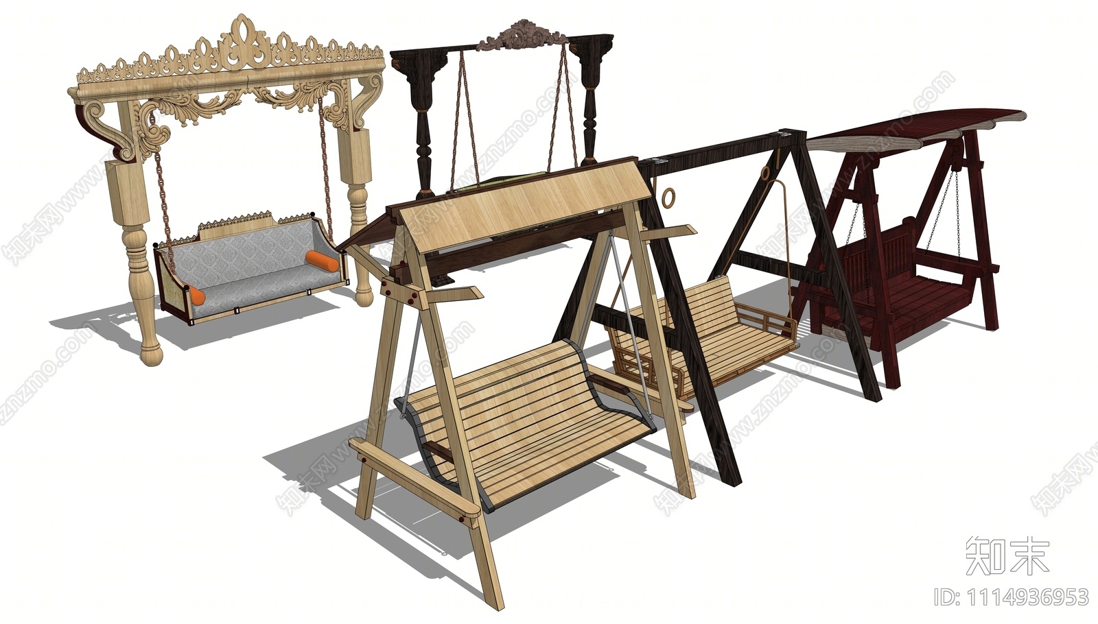 现代实木秋千SU模型下载【ID:1114936953】
