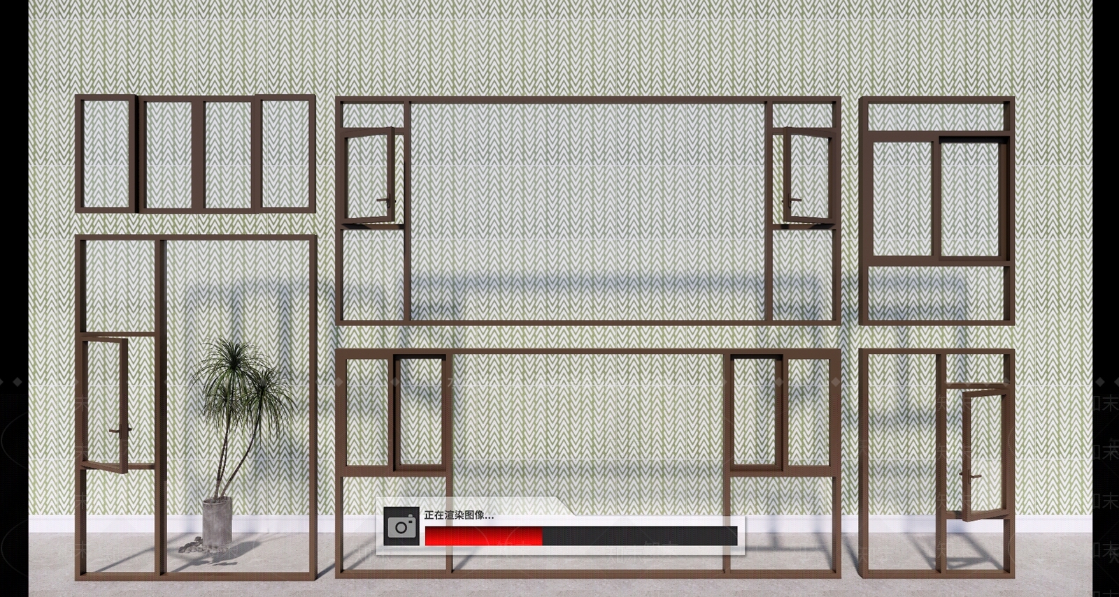 现代落地窗SU模型下载【ID:1114937296】