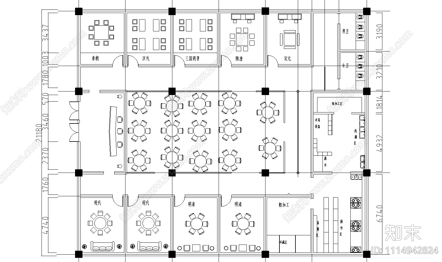 中式餐厅室内装修图cad施工图下载【ID:1114942824】