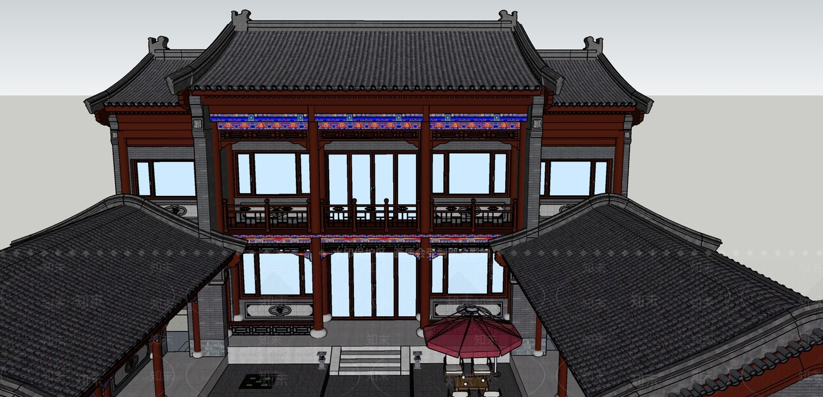 中式风格四合院SU模型下载【ID:1114949470】