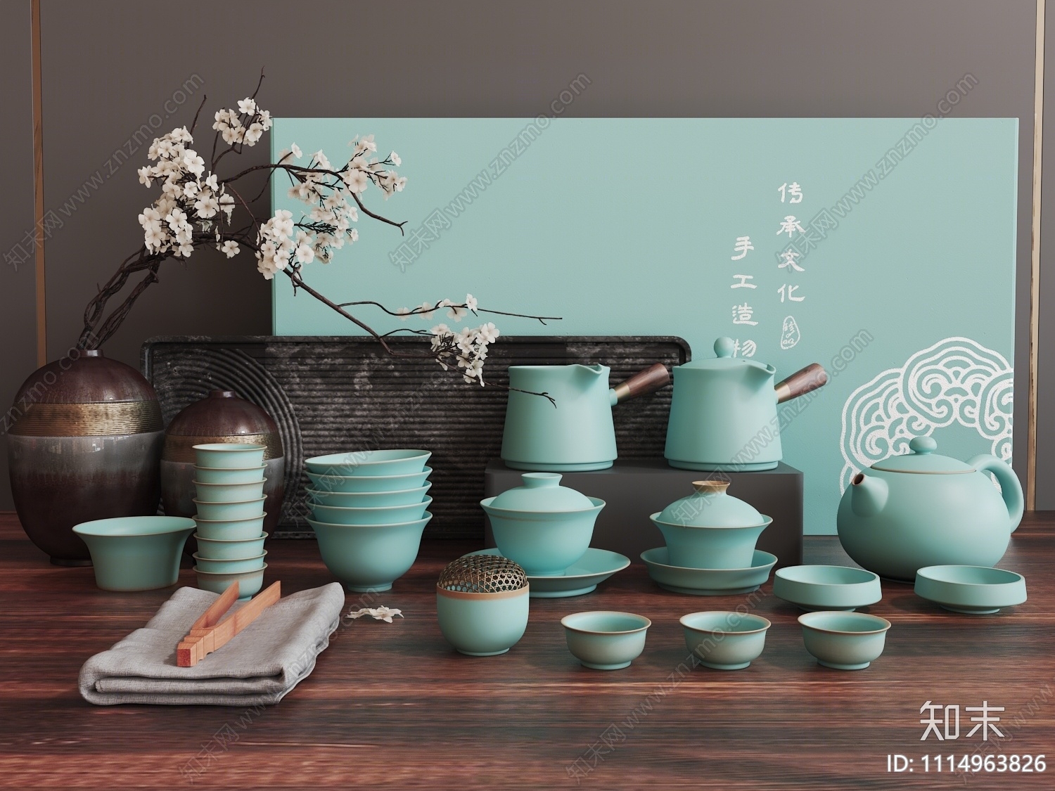 新中式汝窑茶具3D模型下载【ID:1114963826】