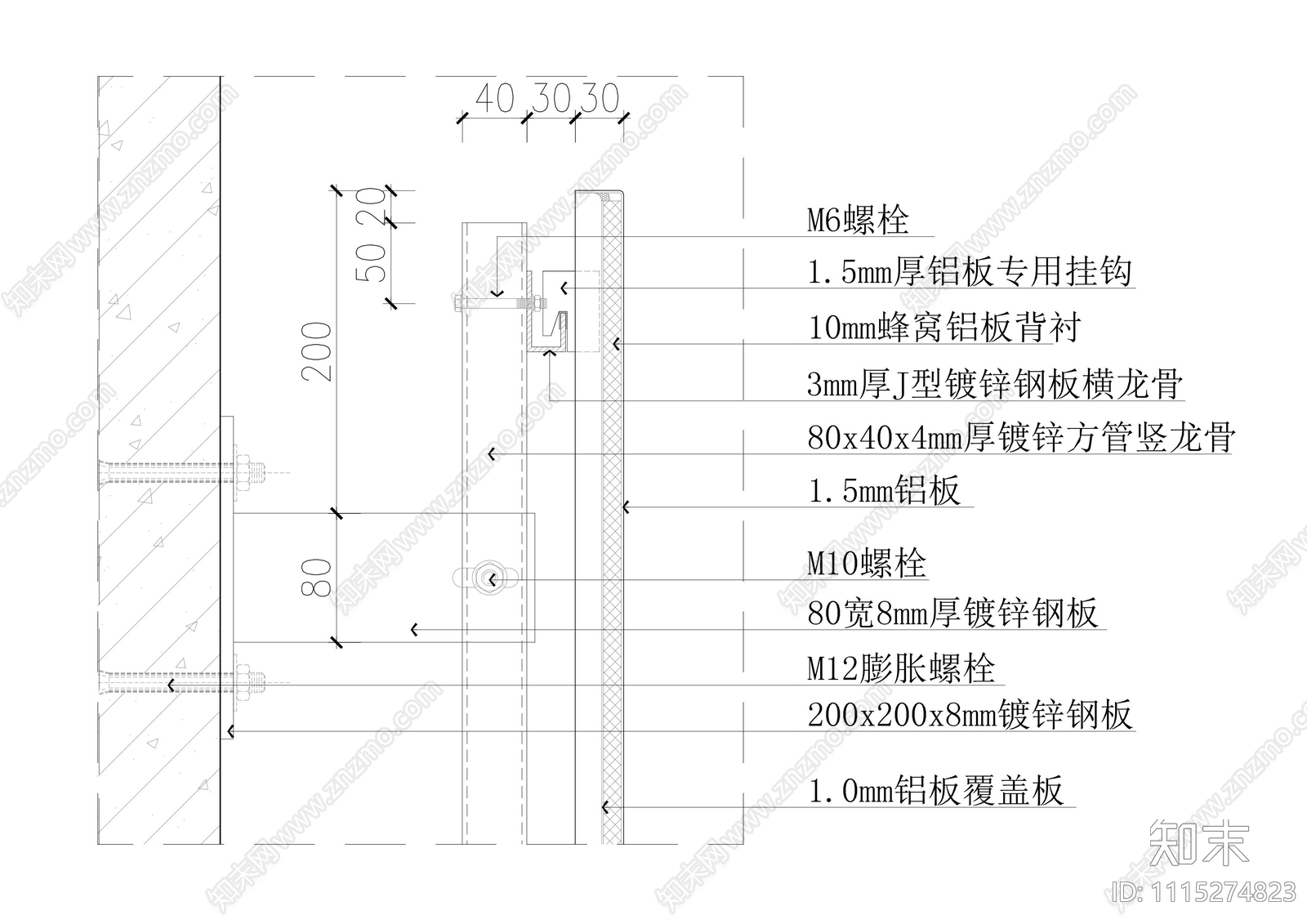 铝板墙面柱面干挂节点大样详图施工图下载【ID:1115274823】