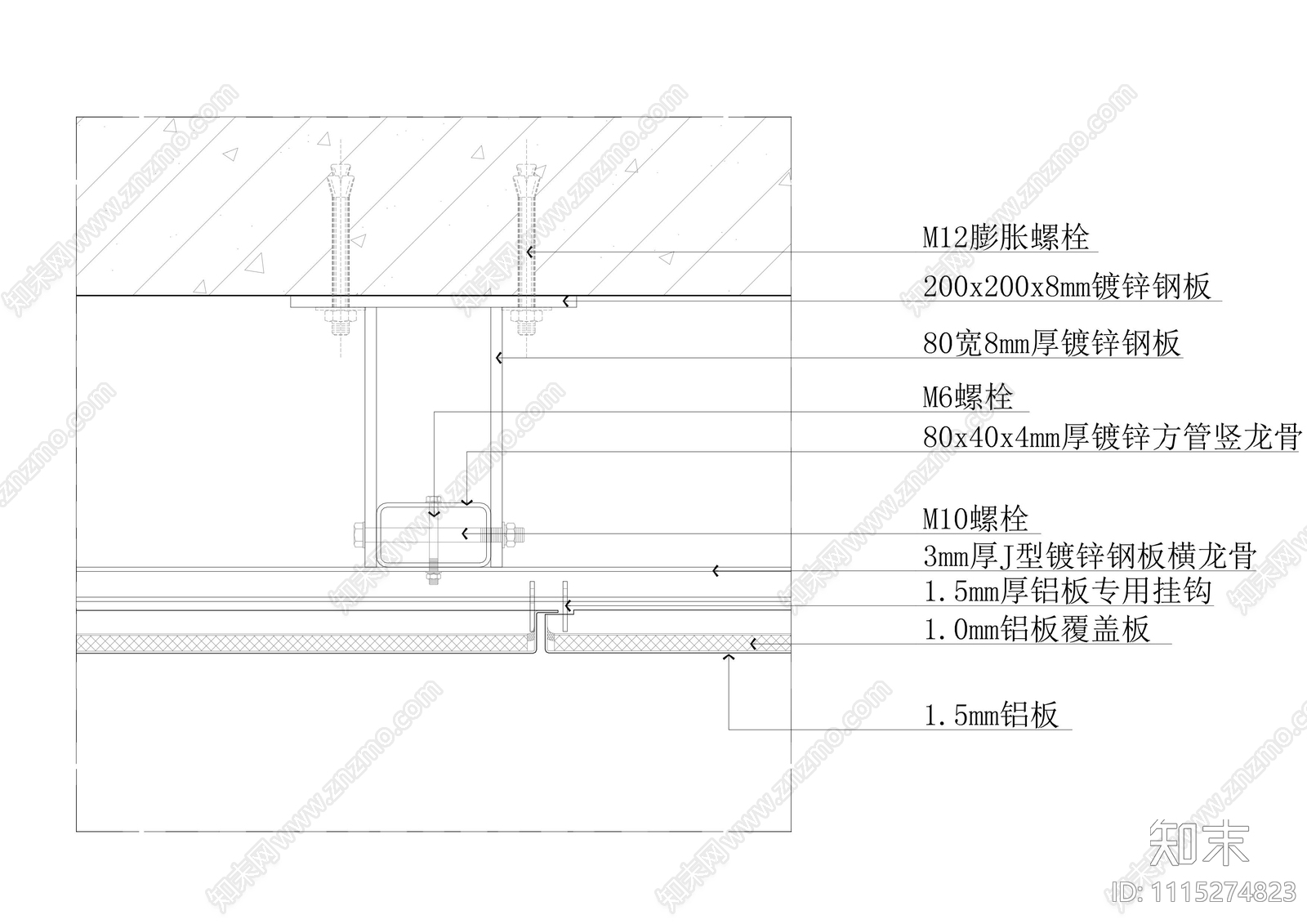 铝板墙面柱面干挂节点大样详图施工图下载【ID:1115274823】