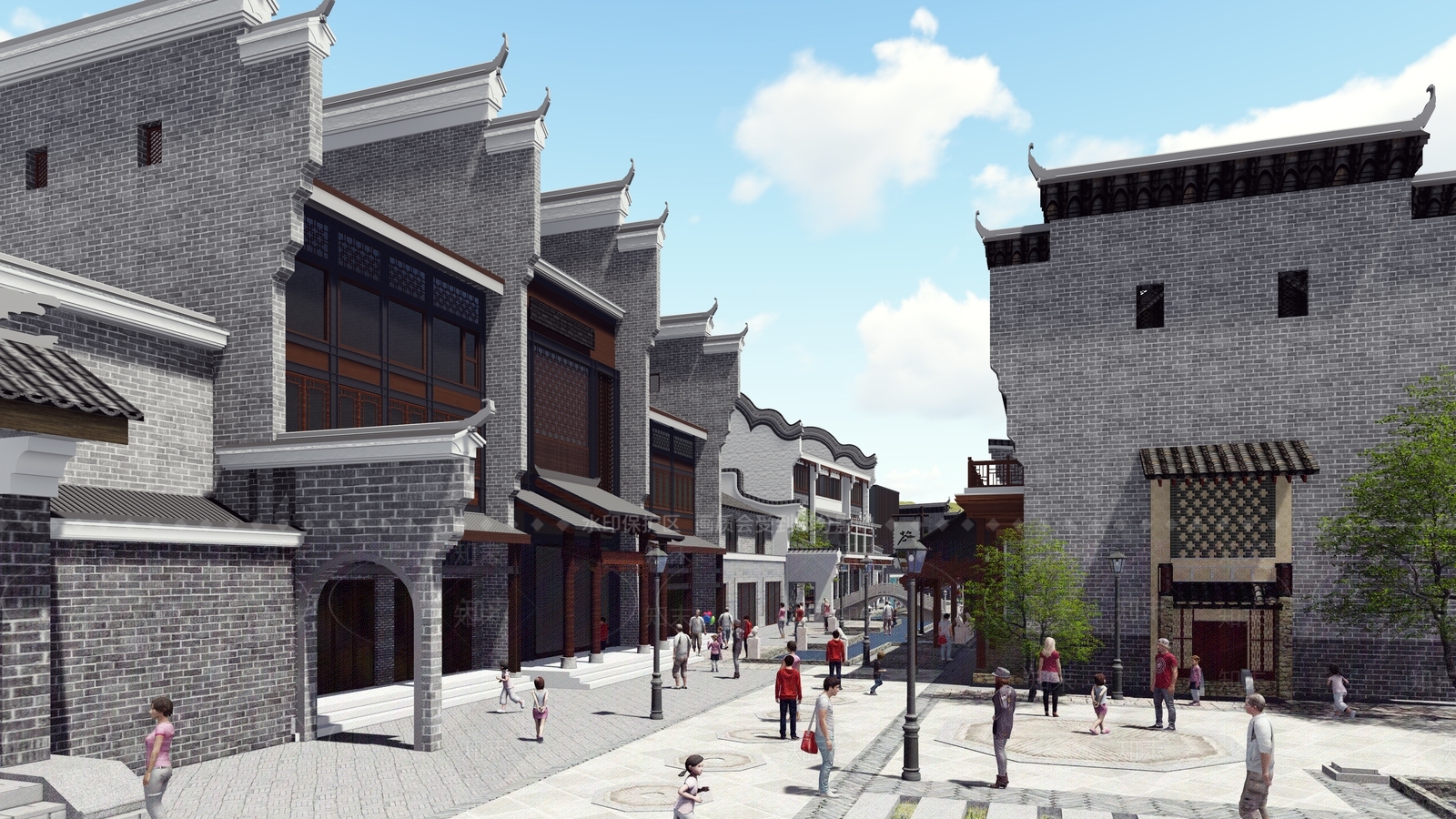 中式徽派商业街SU模型下载【ID:1114968143】