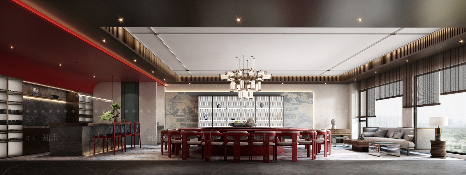 新中式中餐厅包间3D模型下载【ID:1114970231】