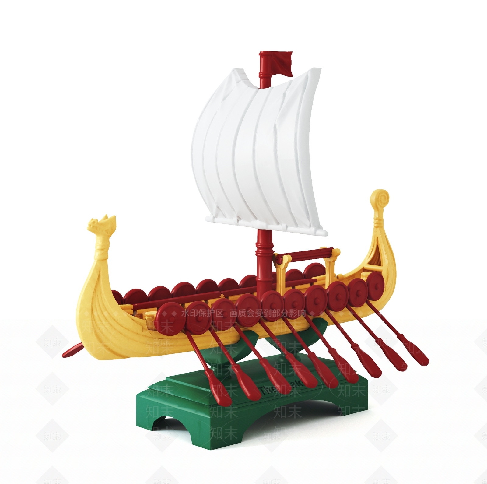 现代龙舟船装饰雕塑摆件3D模型下载【ID:1114974628】