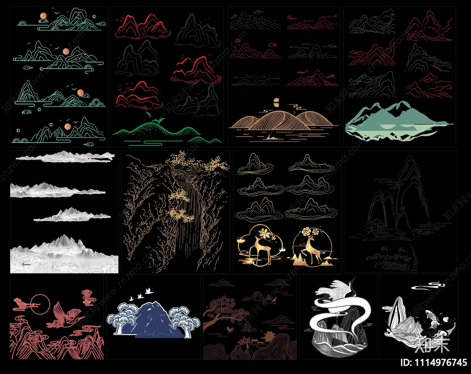 新中式山水文化图案CAD施工图下载【ID:1114976745】