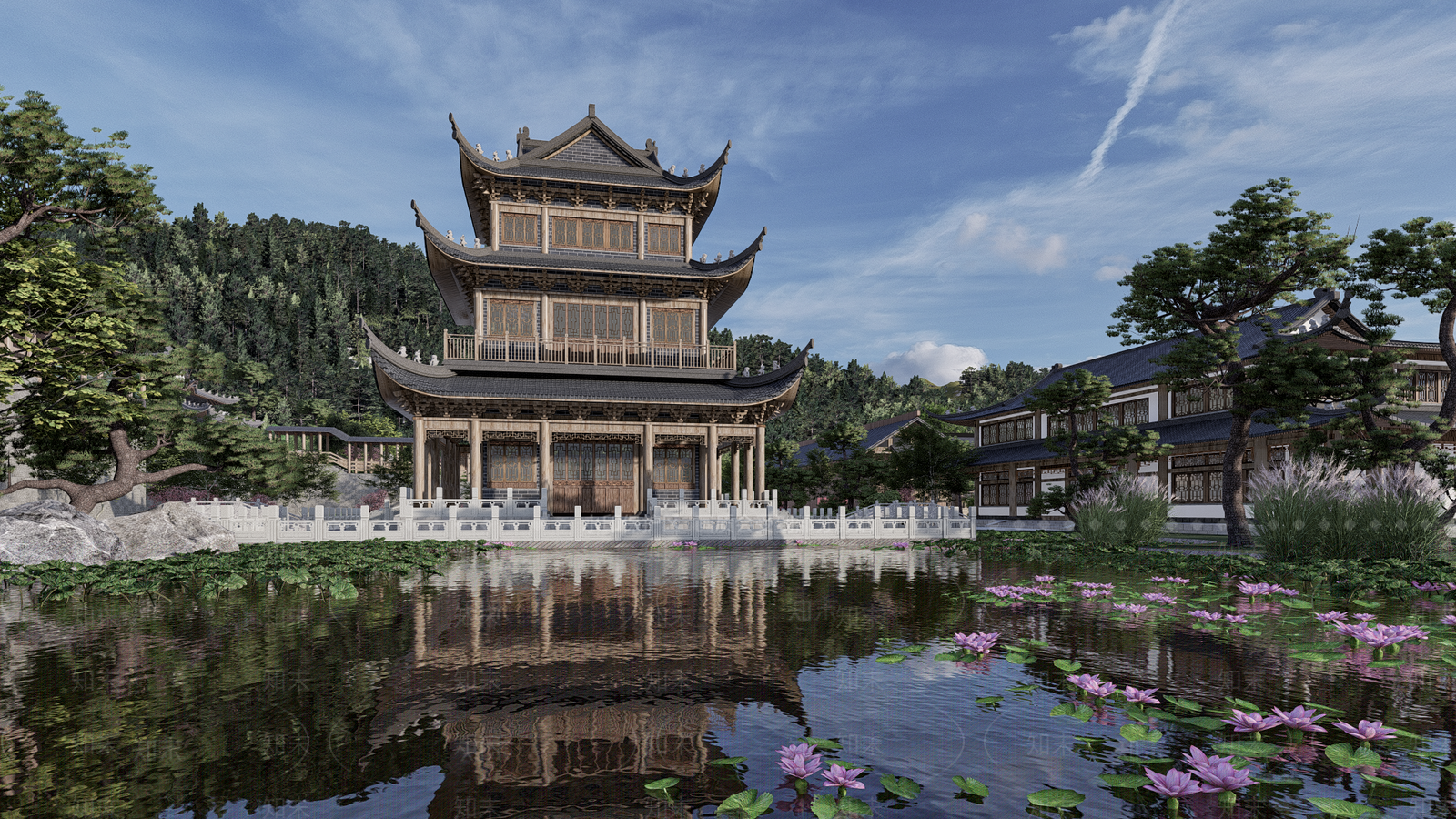 中式三层宝塔SU模型下载【ID:1114978978】