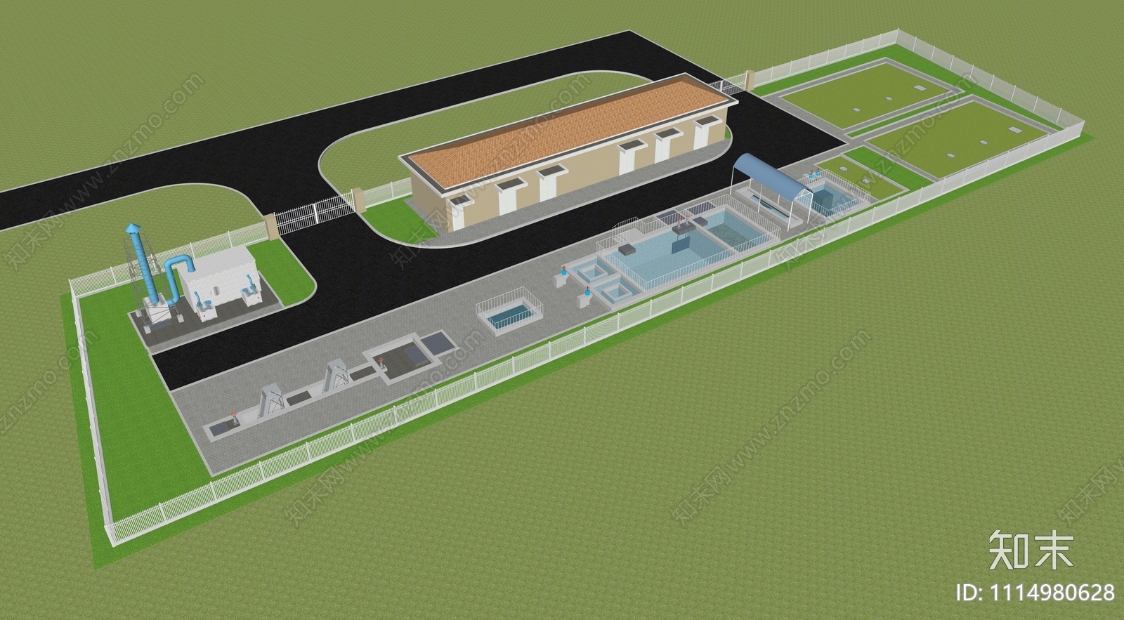 现代污水处理厂SU模型下载【ID:1114980628】