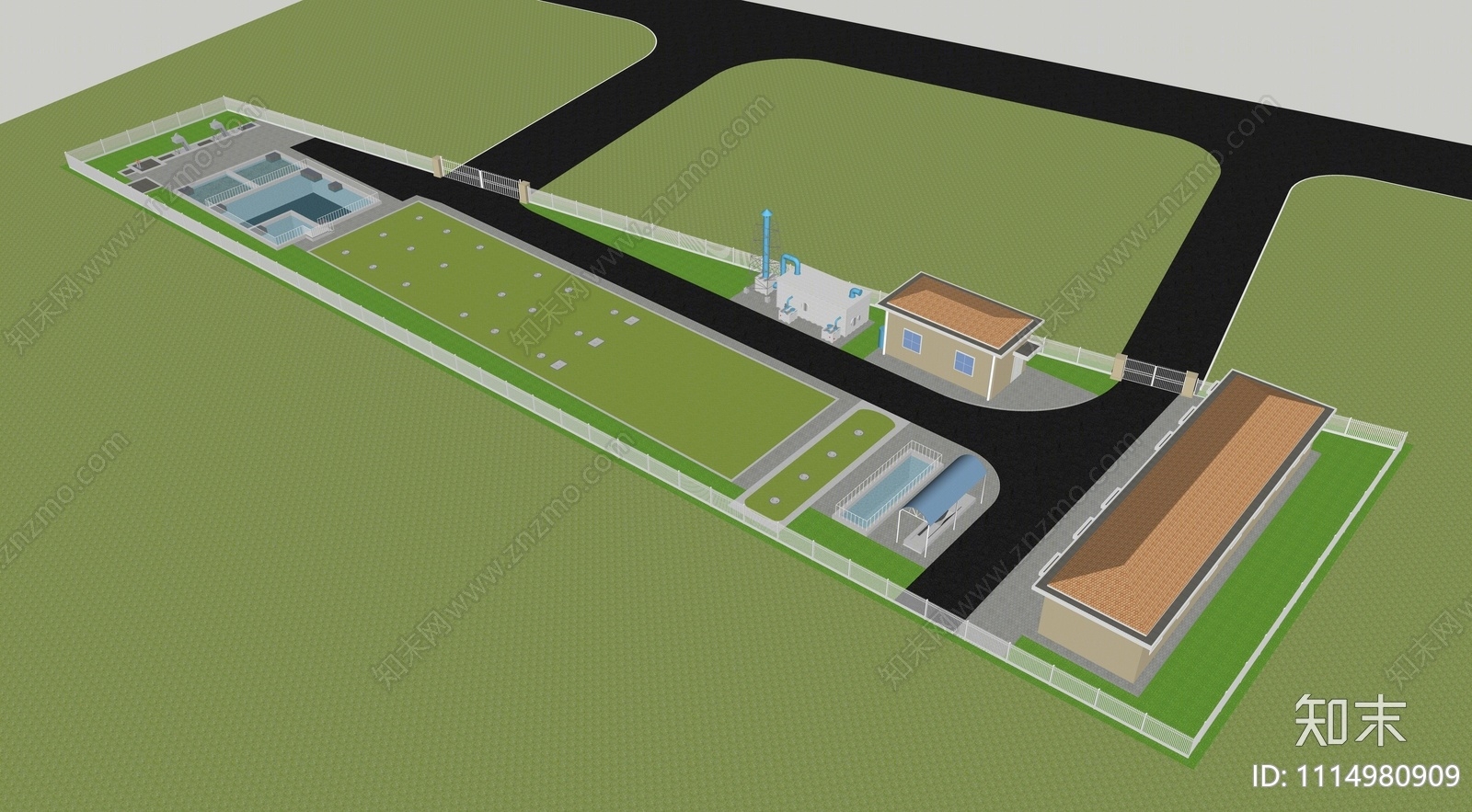 现代污水处理净化厂SU模型下载【ID:1114980909】
