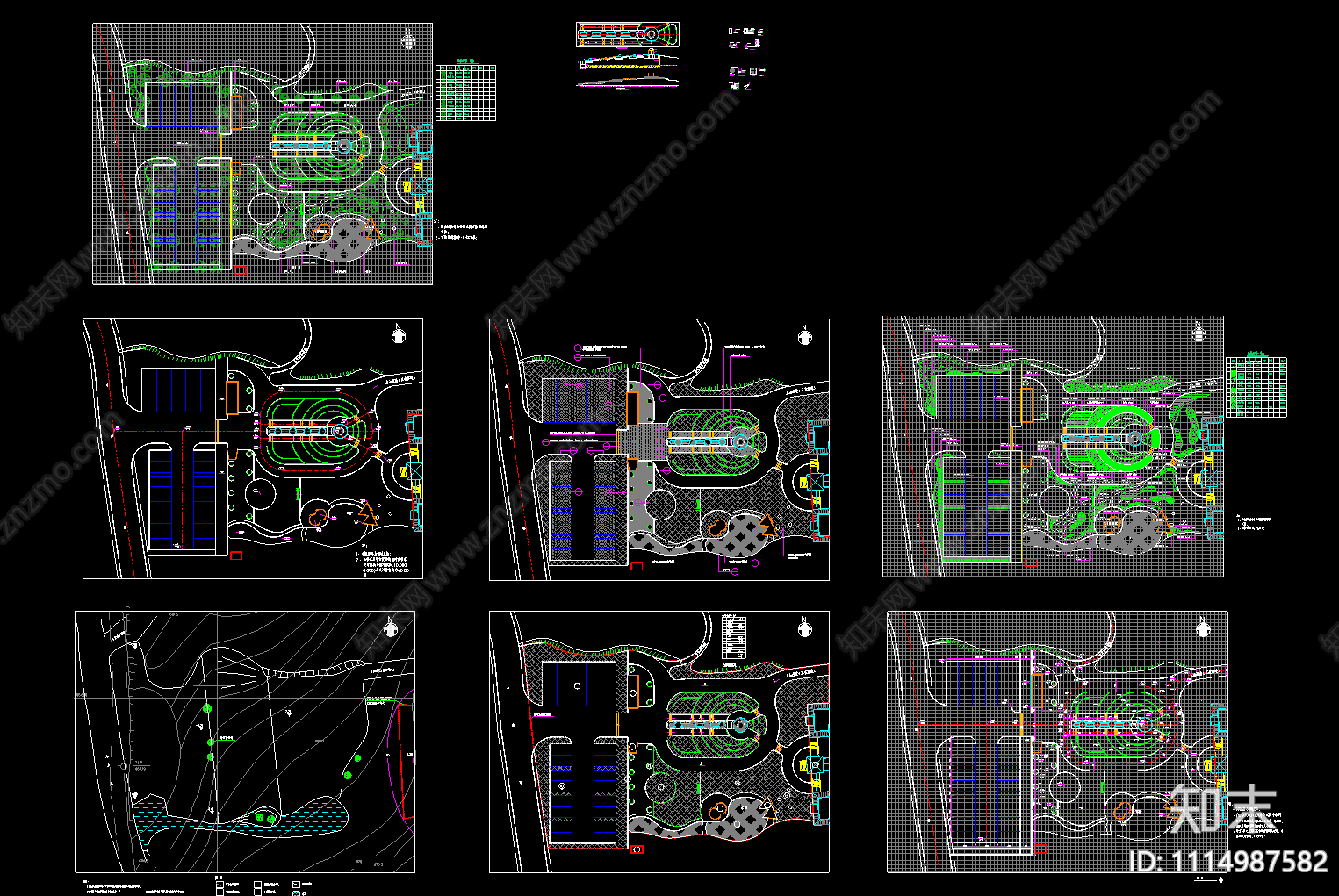 公园铺装绿化CAD施工图下载【ID:1114987582】