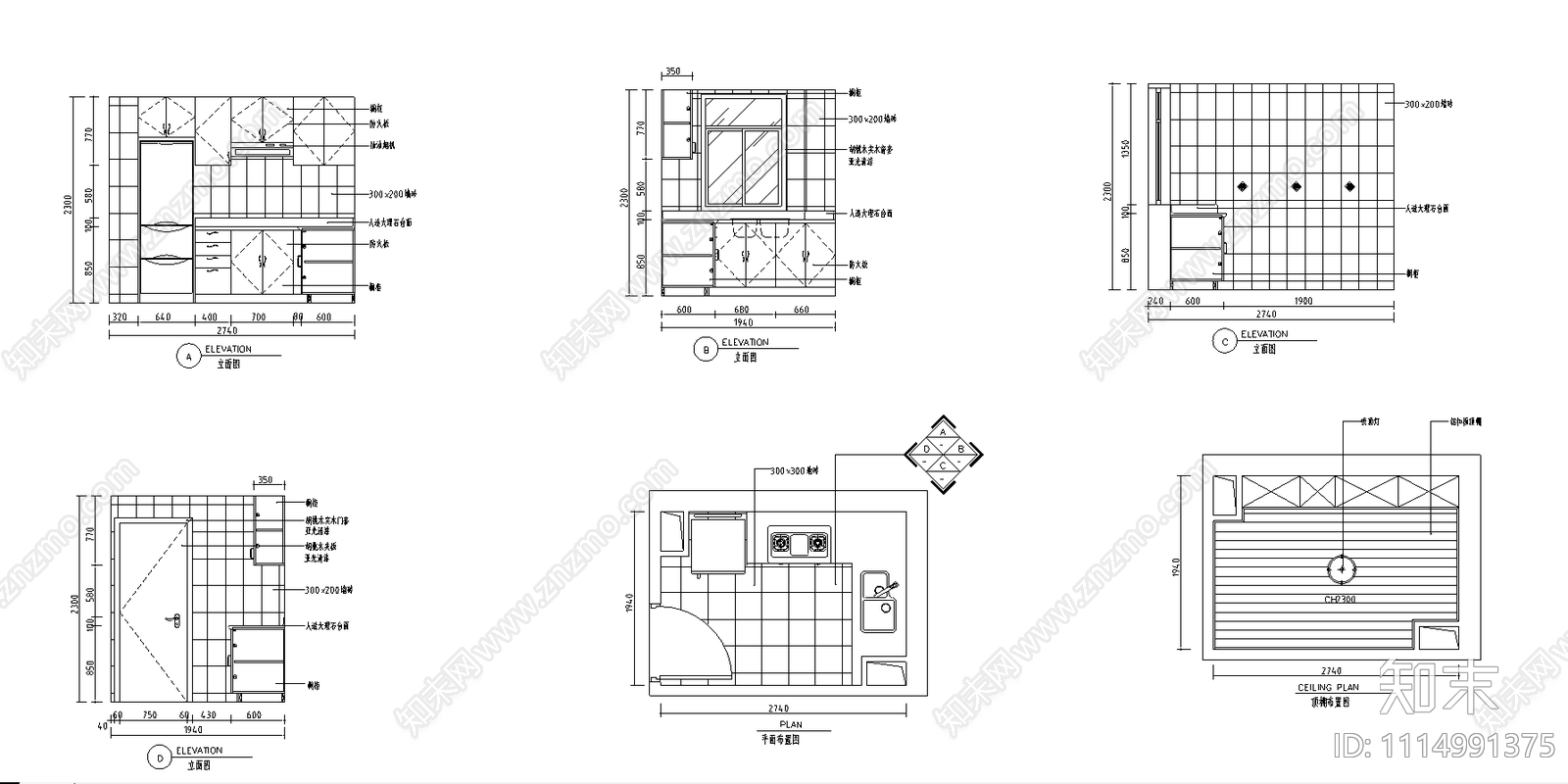 L型厨房设计方案施工图cad施工图下载【ID:1114991375】