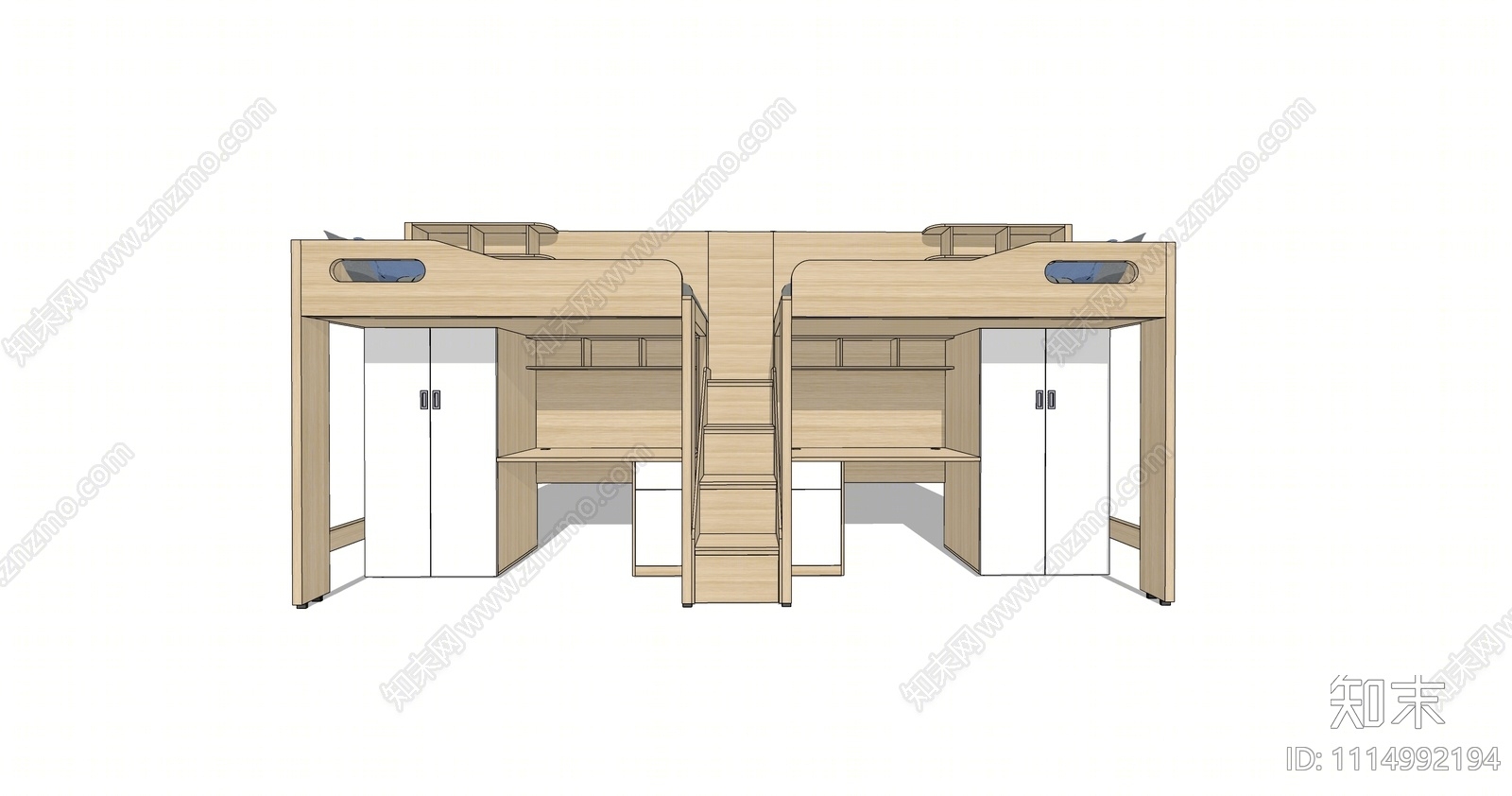 现代宿舍双层单人床SU模型下载【ID:1114992194】