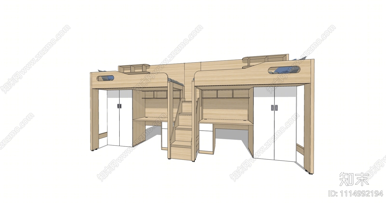 现代宿舍双层单人床SU模型下载【ID:1114992194】