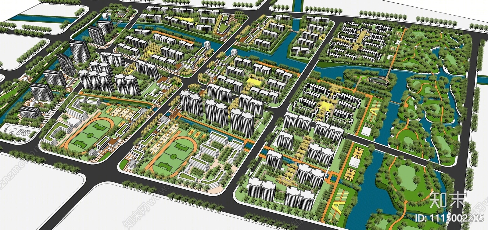 现代居住社区规划简模SU模型下载【ID:1115002205】