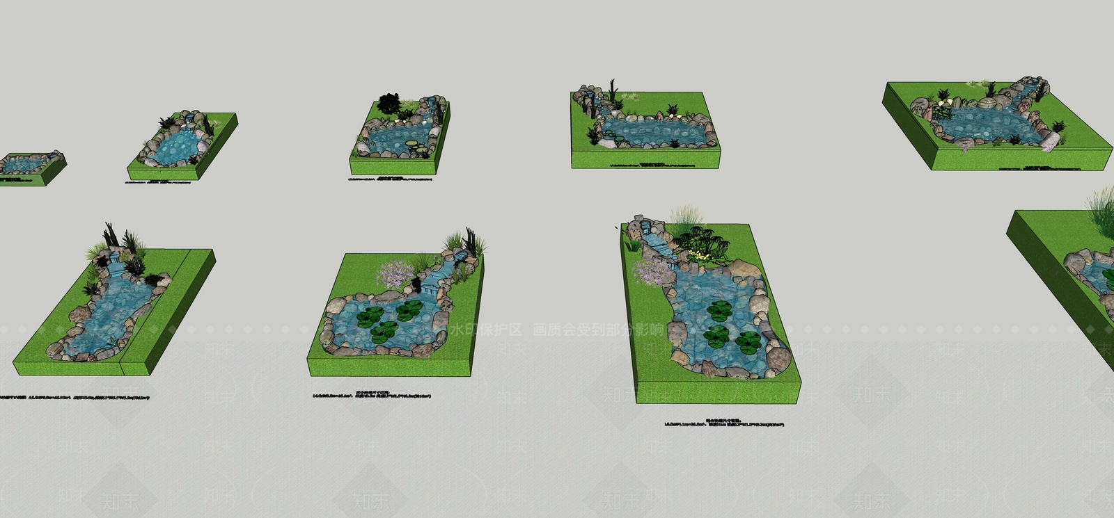 新中式户外生态鱼池SU模型下载【ID:1115005997】