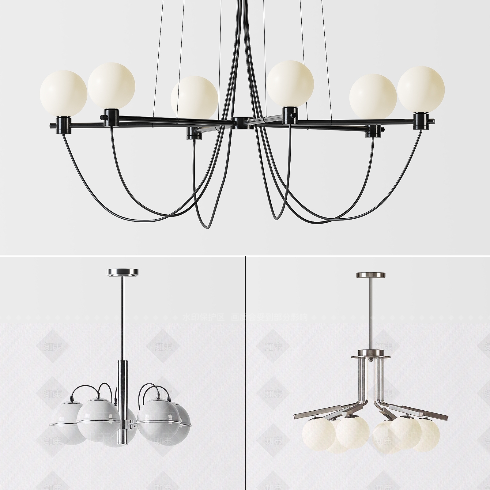 现代球形吊灯组合SU模型下载【ID:1115015107】
