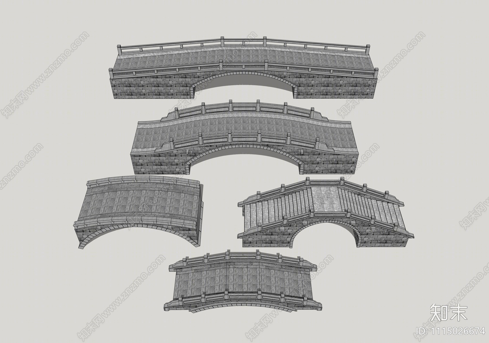 中式石拱桥SU模型下载【ID:1115026674】