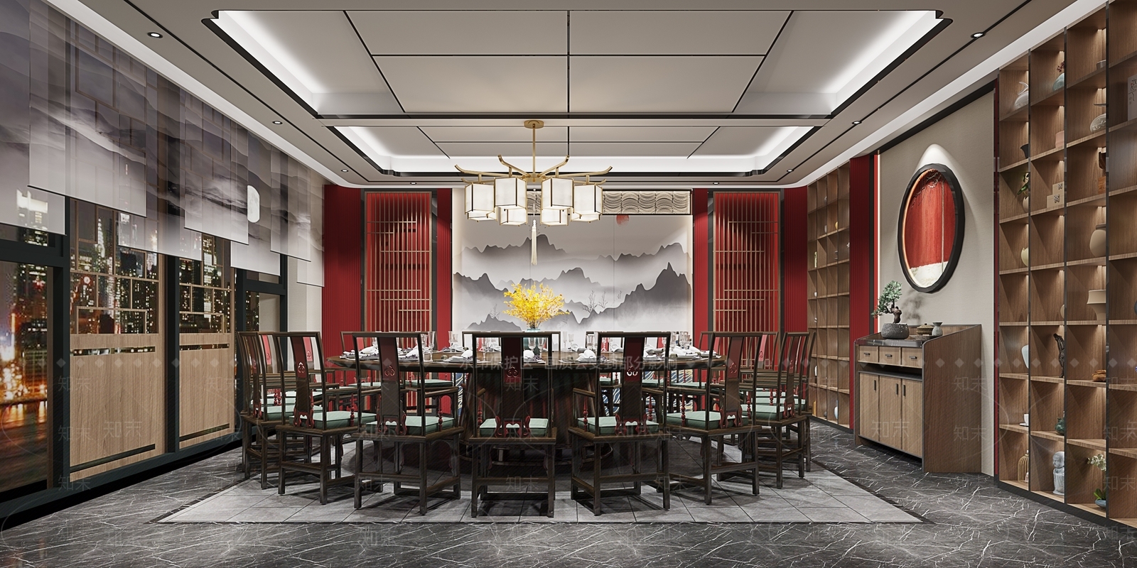 中式中餐厅包间3D模型下载【ID:1115034726】