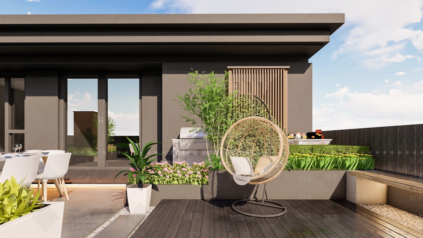 现代屋顶花园景观SU模型下载【ID:1115042144】