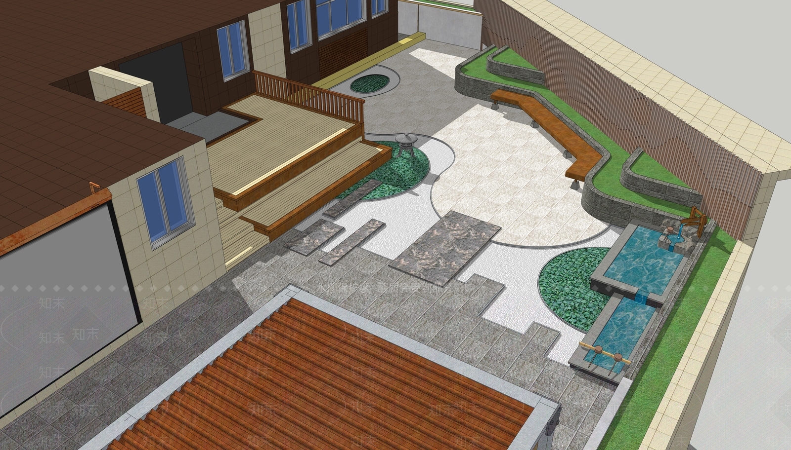日式屋顶花园SU模型下载【ID:1115042242】