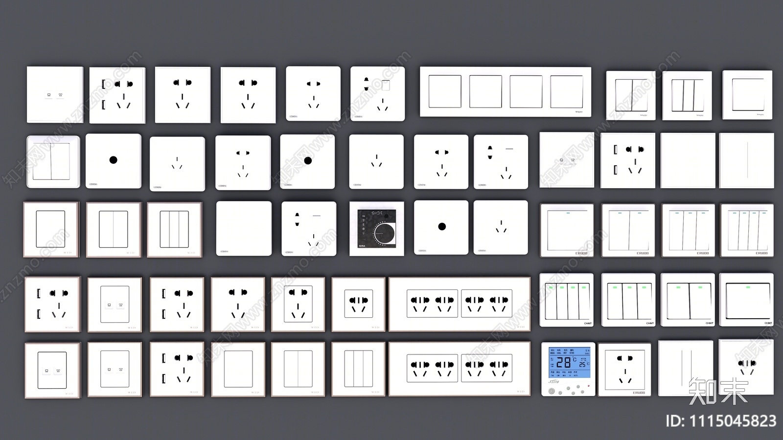 现代开关插座控制面板SU模型下载【ID:1115045823】