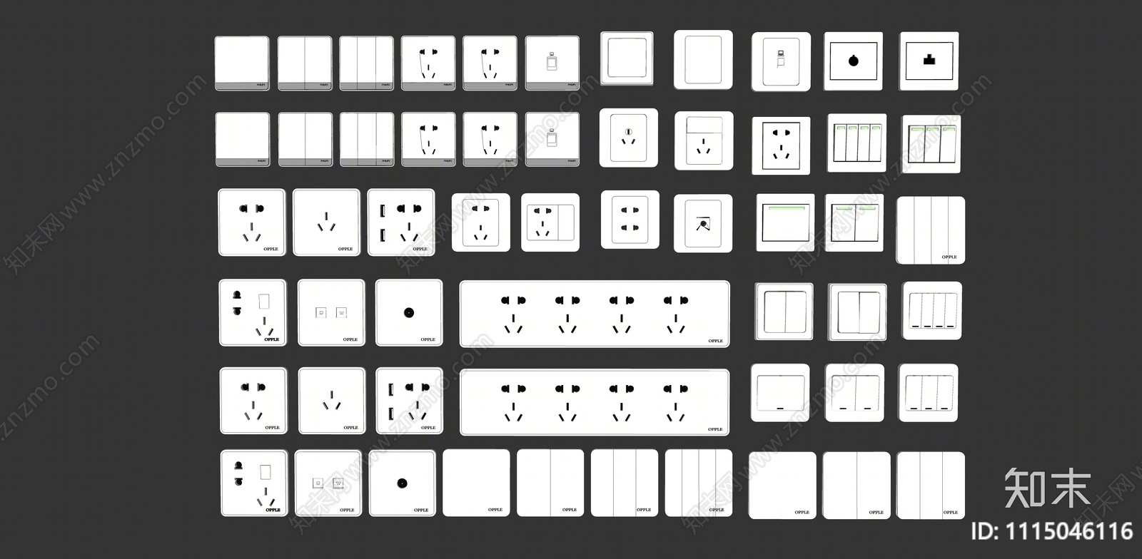 现代开关面板插座SU模型下载【ID:1115046116】