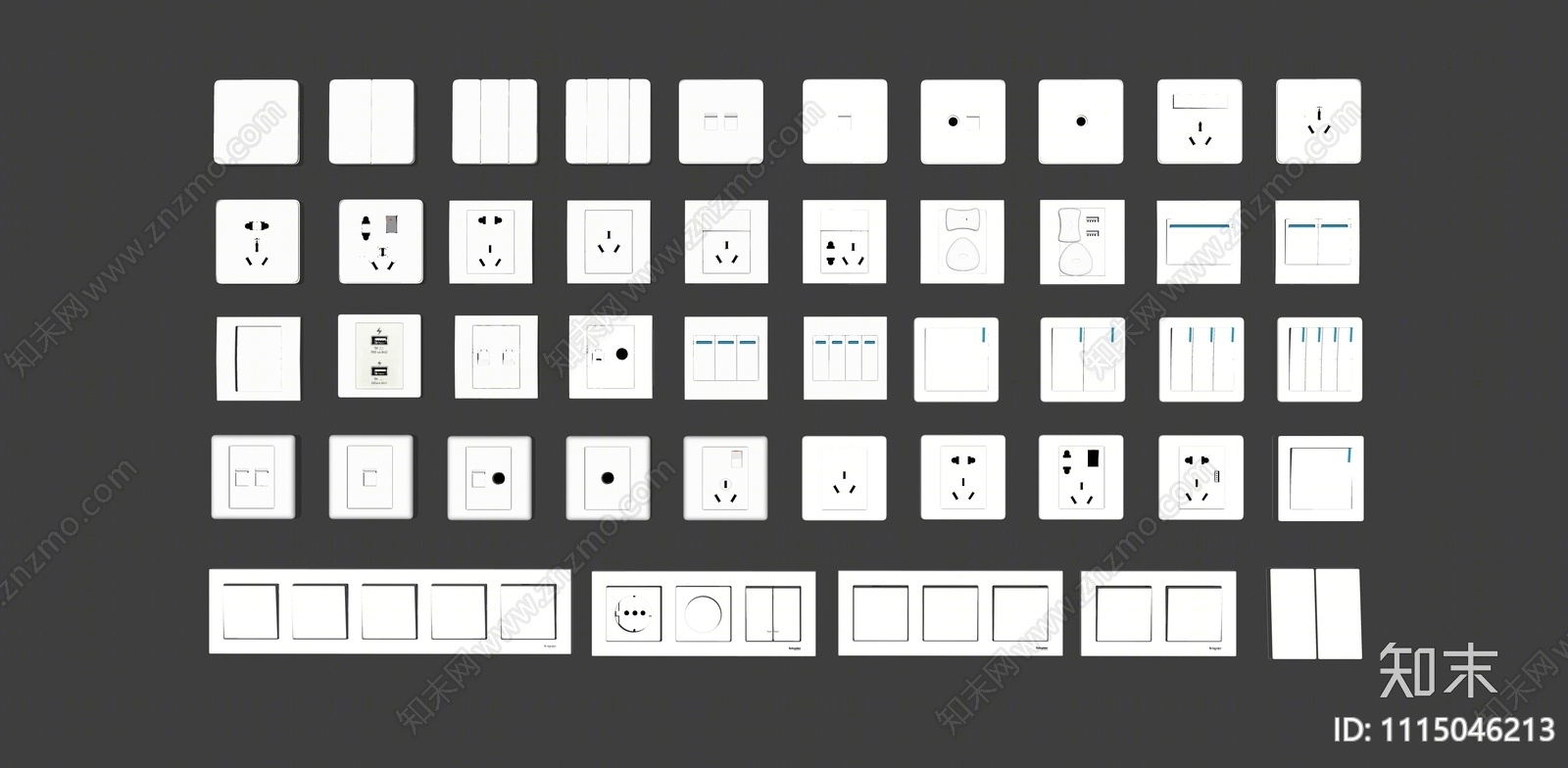 现代开关插座组合SU模型下载【ID:1115046213】