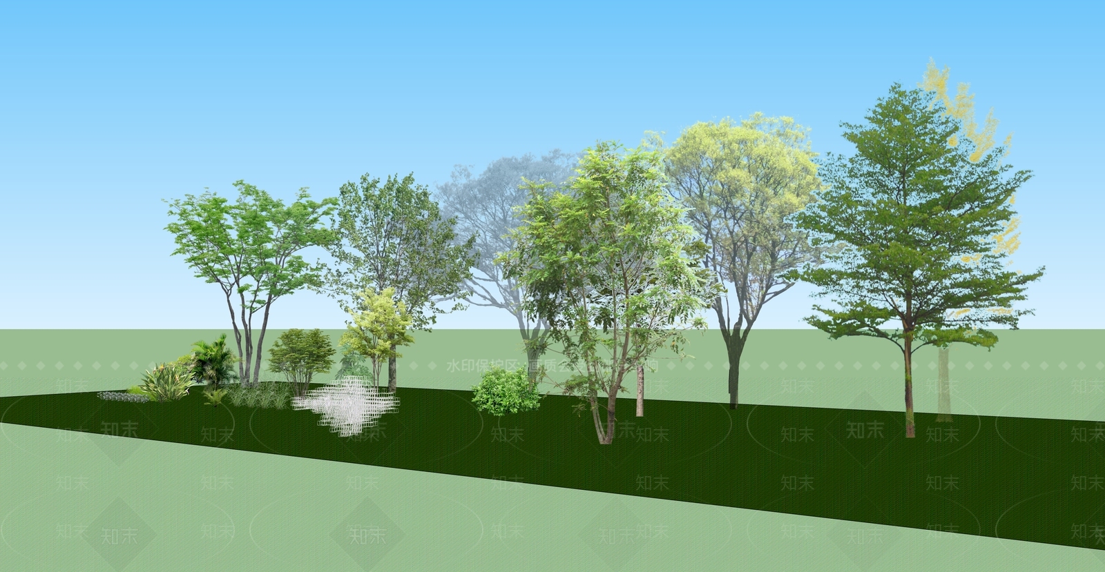 2D现代景观树SU模型下载【ID:1115049335】